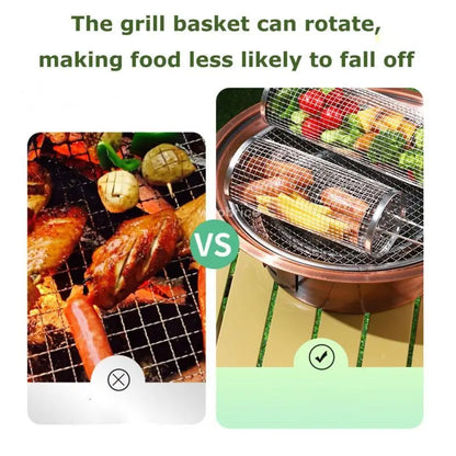 Stainless Steel Rolling BBQ Grill Basket