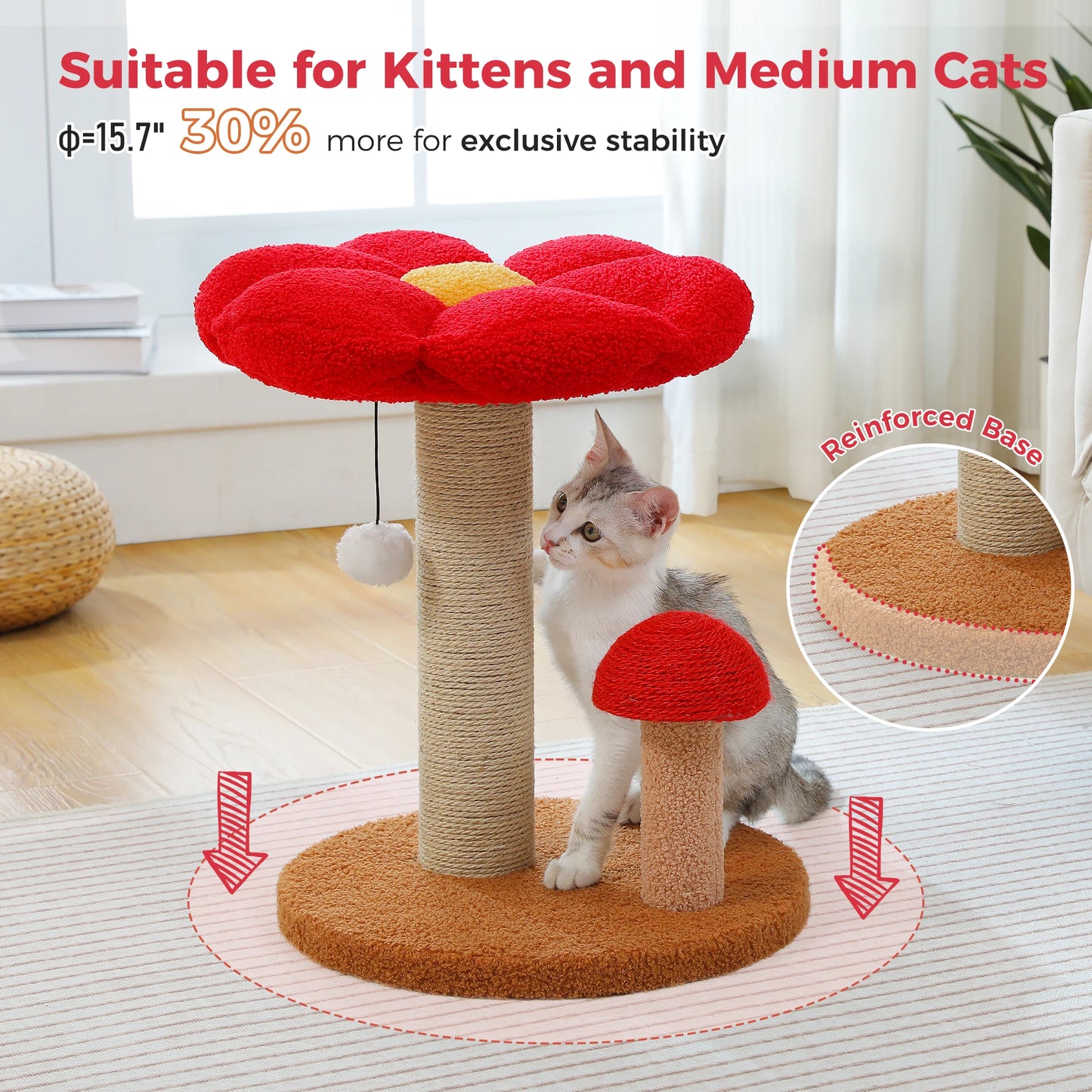 Flower Cat Scratching Tree with Mushroom Scratcher & Plush Bed