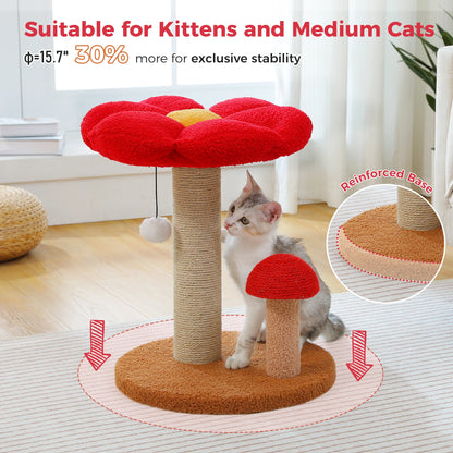 Flower Cat Scratching Tree with Mushroom Scratcher & Plush Bed