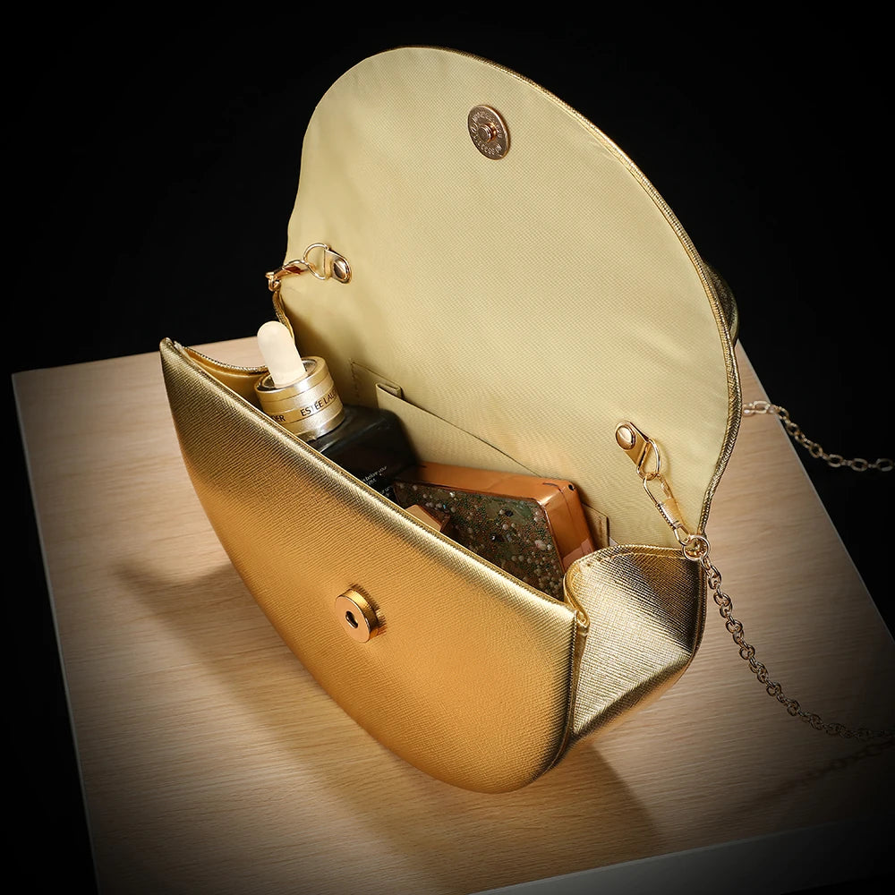Half Moon Handbag – Shiny Evening Chain Shoulder Bag