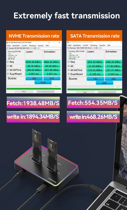 Dual M.2 NVMe & SATA SSD Docking Station with Offline Clone