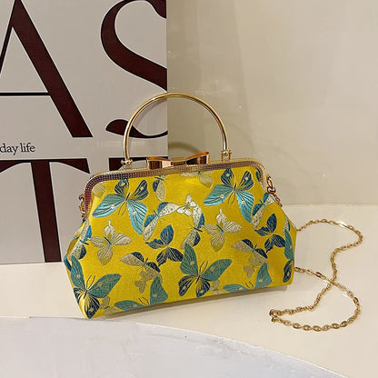 Vintage Embroidered Chain Clutch Handbag