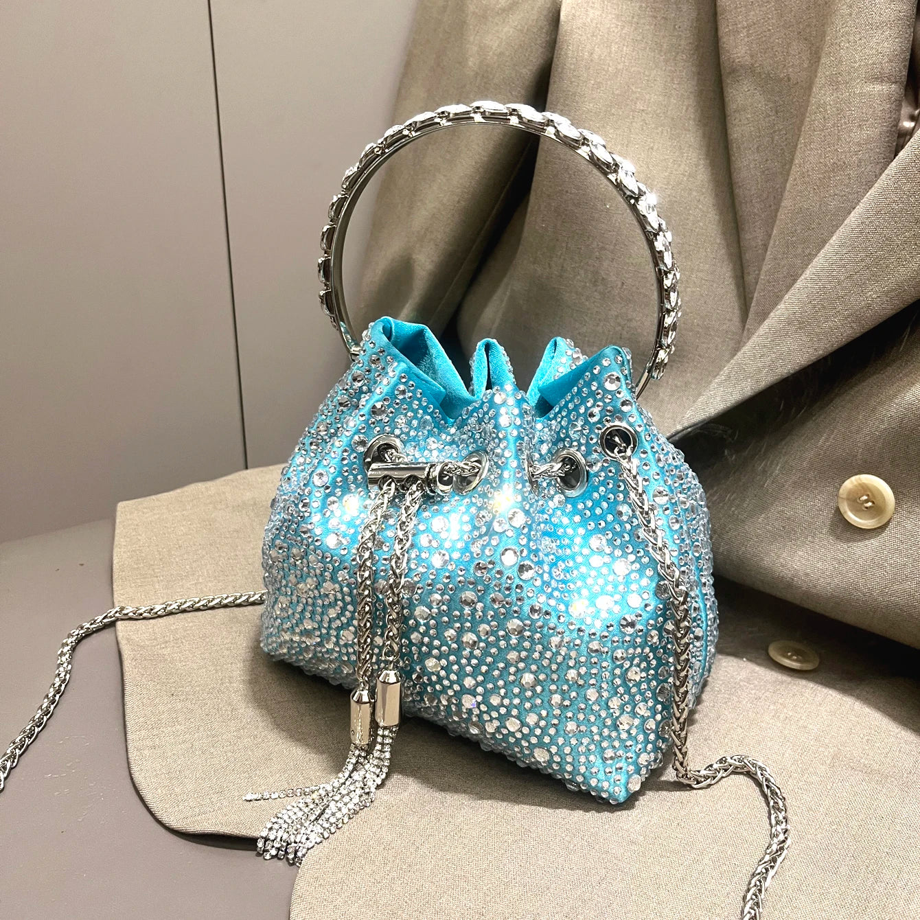 Luxury Rhinestone Bucket Evening Bag