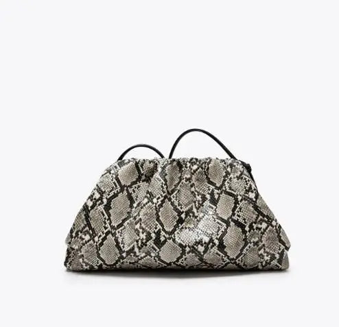 Snake Pattern Ruched Shoulder Bag