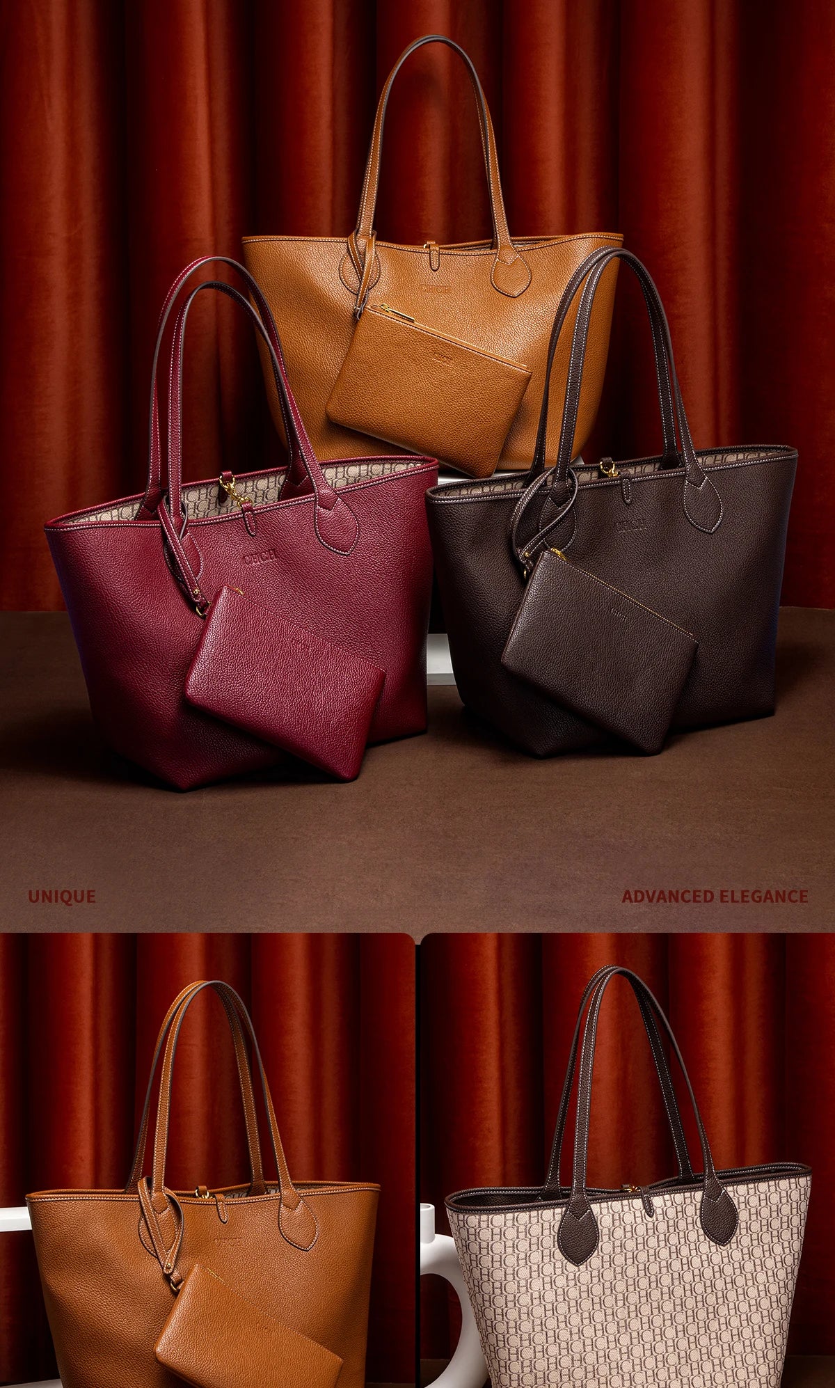 Women’s PU Leather Tote Bag with Matching Pouch