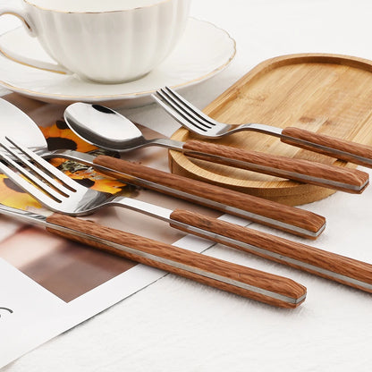 Stainless Steel Cutlery Set with Wood-Effect Handles