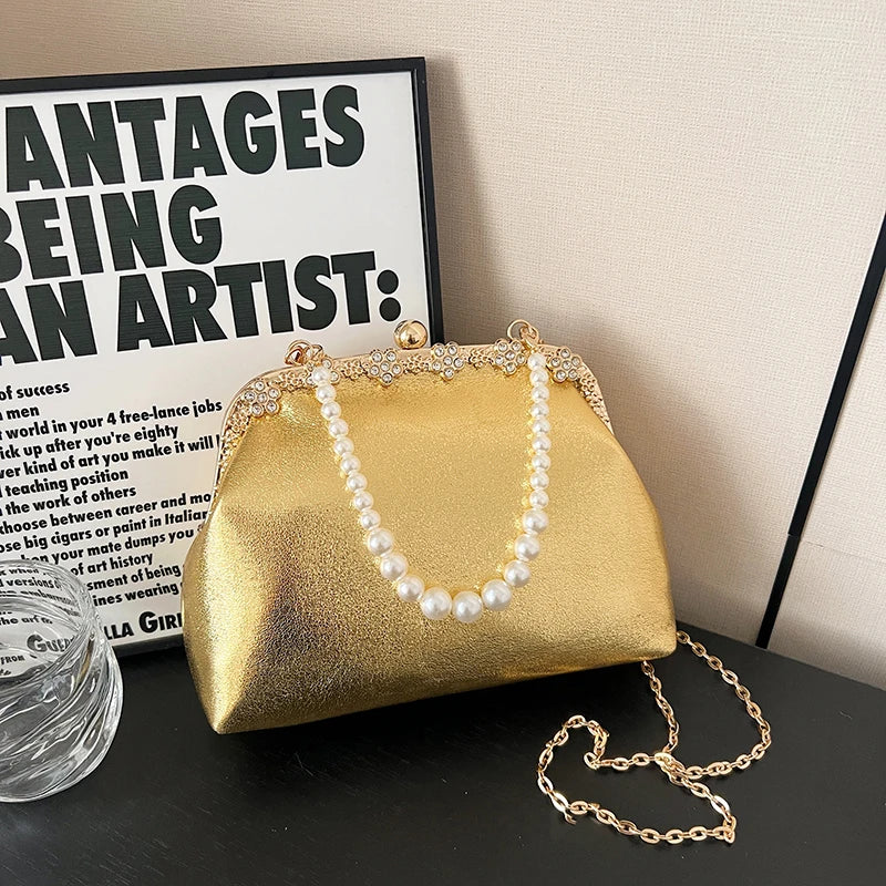Luxury Pearl Chain Minaudière Shoulder Bag