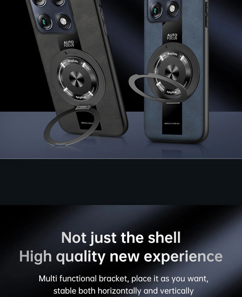 Luxury Magnetic Leather Phone Case with Rotating Ring Stand