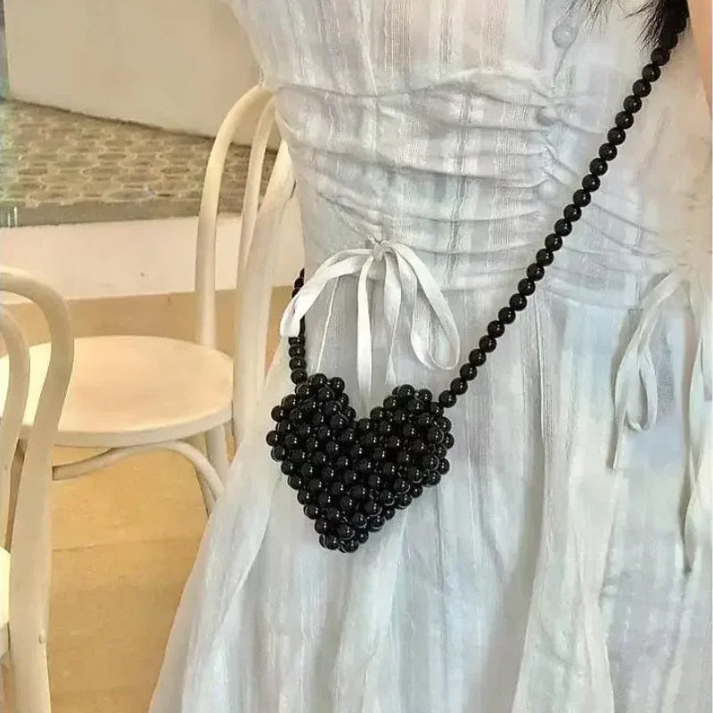 Mini Heart Beaded Crossbody Bag