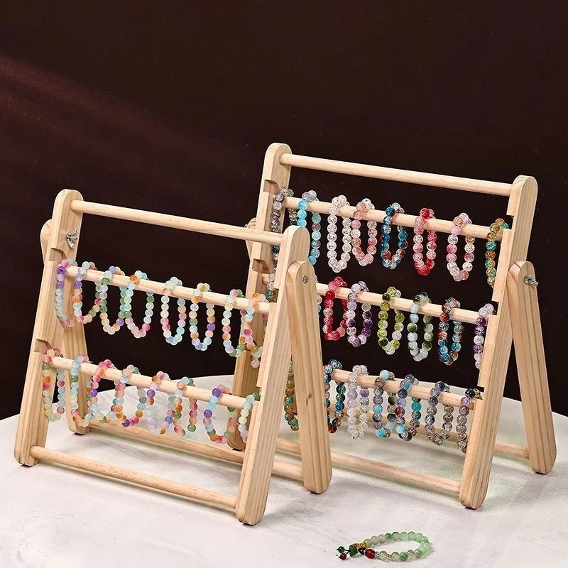 Foldable 3/4-Tier Wooden Jewelry Display Stand