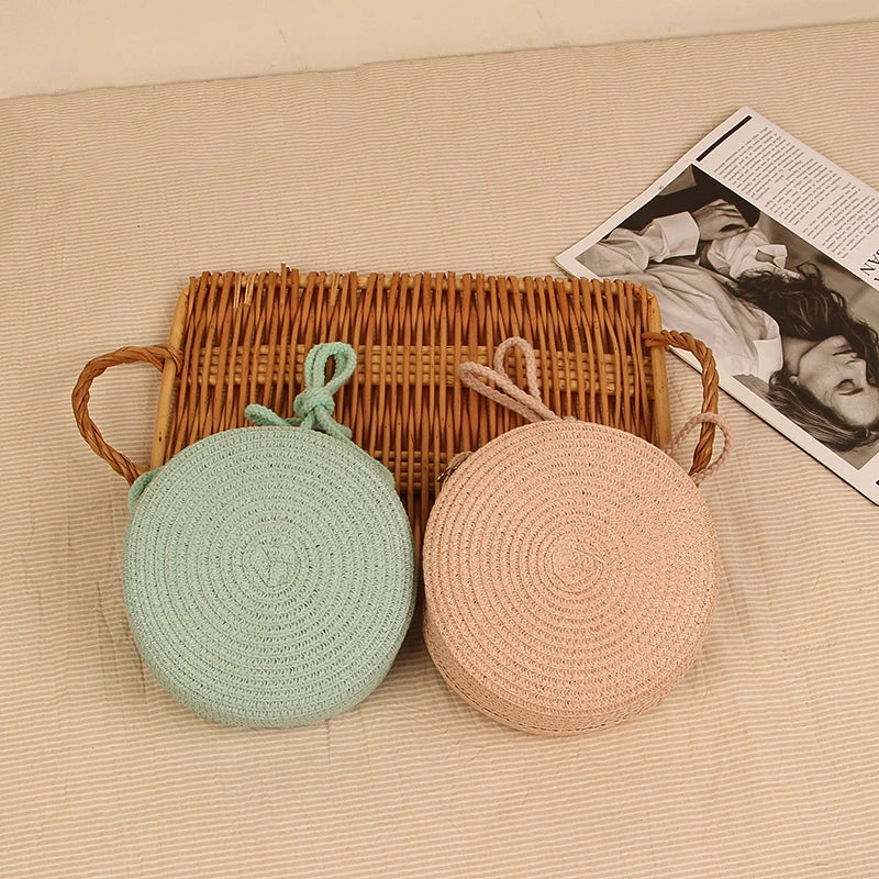 Handwoven Round Straw Crossbody Bag