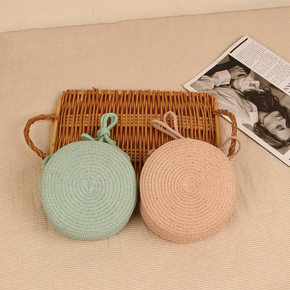 Handwoven Round Straw Crossbody Bag