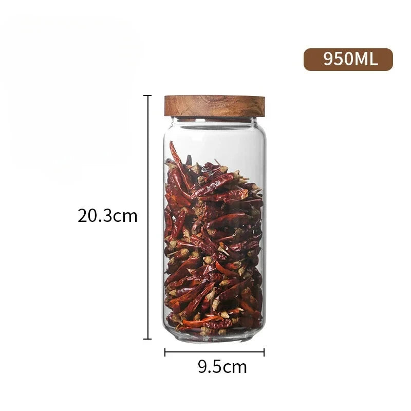 Japanese Style Glass Storage Jar with Wooden Lid