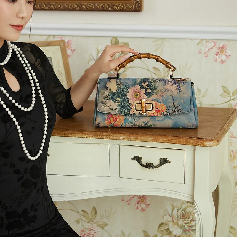 Johnature Vintage Floral Satchel Handbag