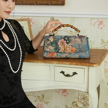 Johnature Vintage Floral Satchel Handbag