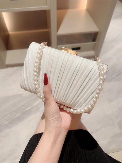 Pleated Design Satin Evening Clutch Bag