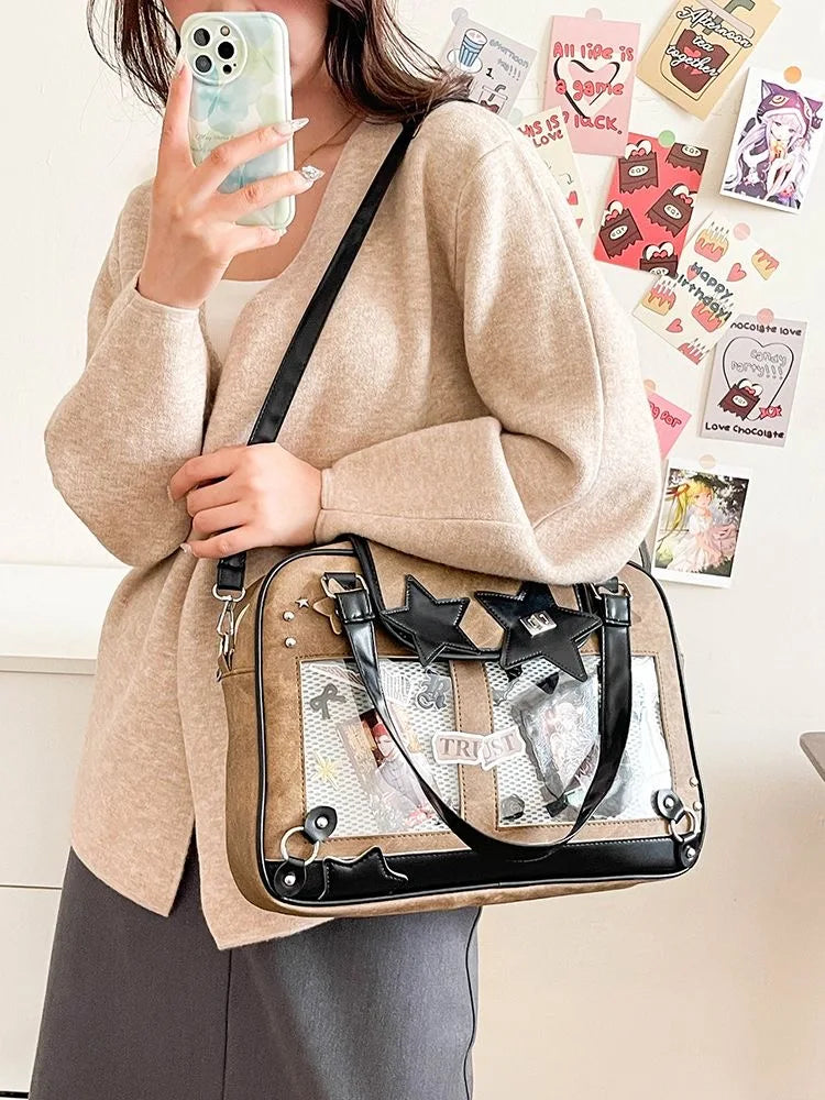 Transparent DIY Ita Shoulder Bag for Pins & Collectibles