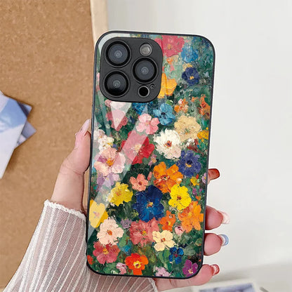 iPhone Case Floral Tempered Glass Red