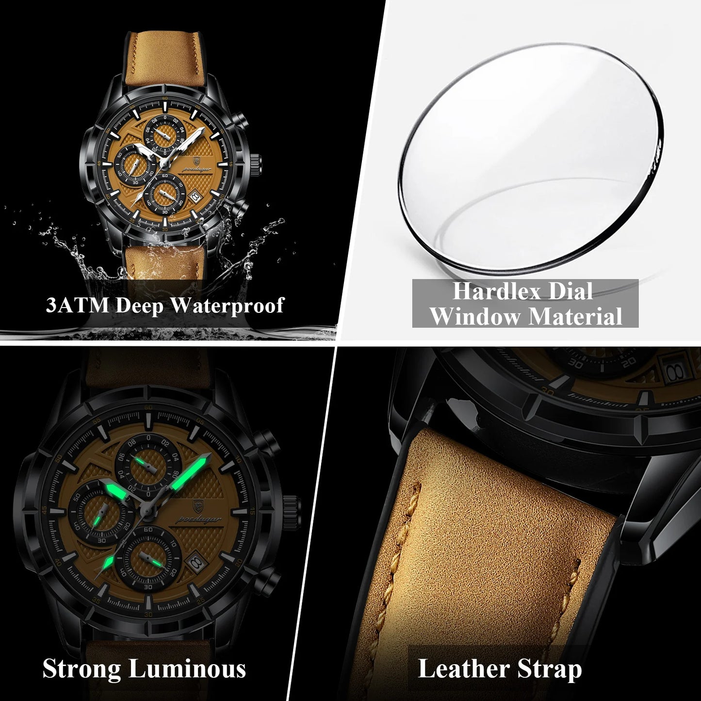 Men's Leather Quartz Chronograph Watch