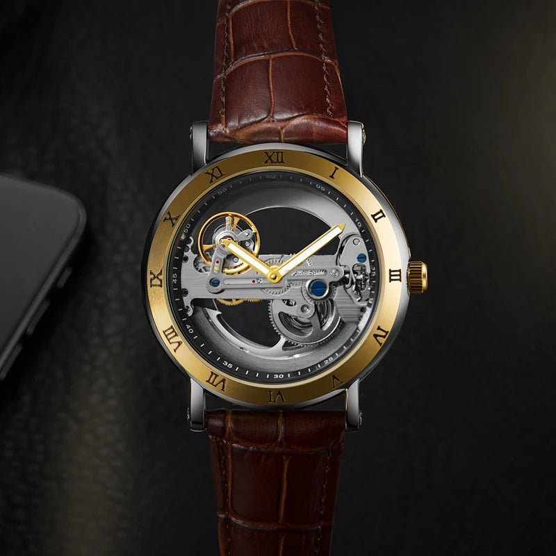 Men's Automatic Skeleton Mechanical Leather Watch