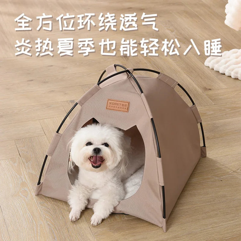 Semi-Enclosed Pet Tent – Foldable Summer Cooling Dog Nest