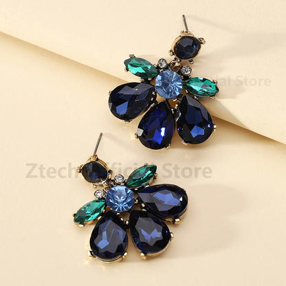 Geometric Flower Rhinestone Decor Drop Earrings