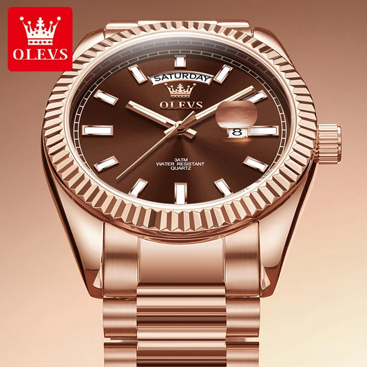 OLEVS Men's Rose Gold Stainless Steel Quartz Watch