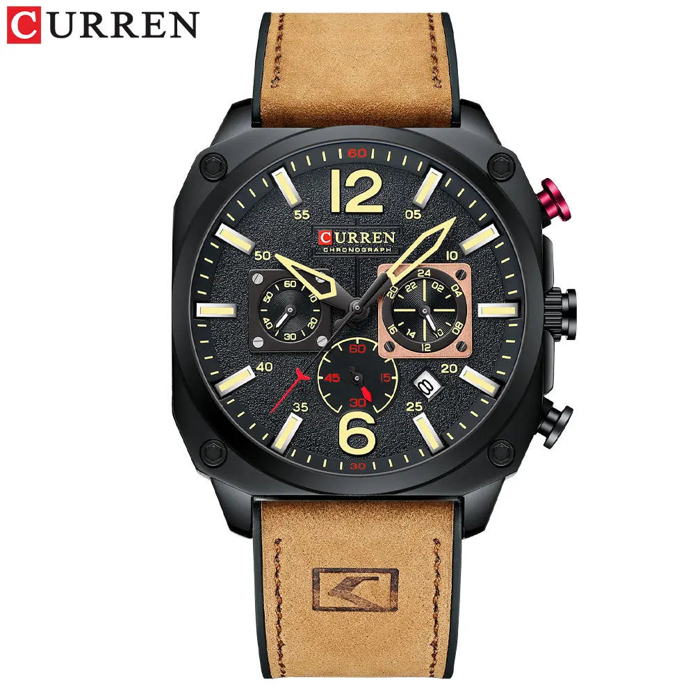 CURREN 8398 Men's Leather Quartz Chronograph Watch