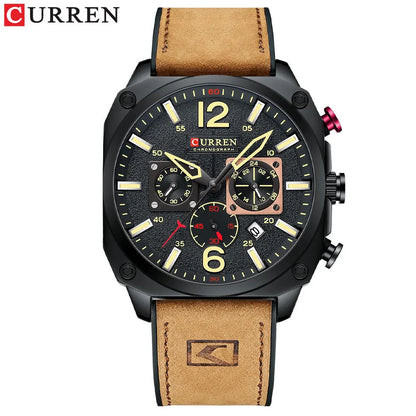 CURREN 8398 Men's Leather Quartz Chronograph Watch