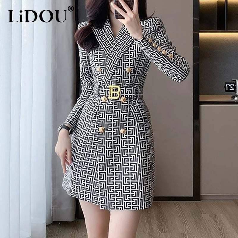 Elegant  Double Breasted Printing Blazer Dress