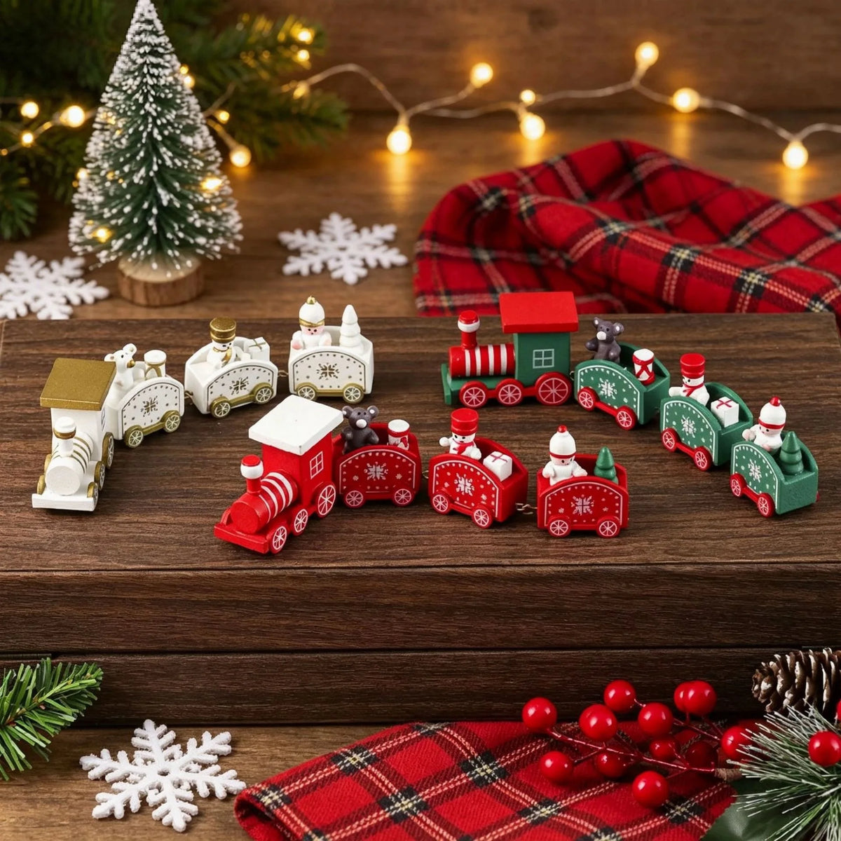 Painted Wooden Christmas Train Ornament