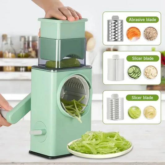 Rotary Vegetable Chopper with 3 Stainless Steel Blades