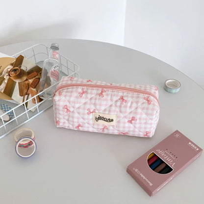Fresh Plaid Bow Print Pencil Case