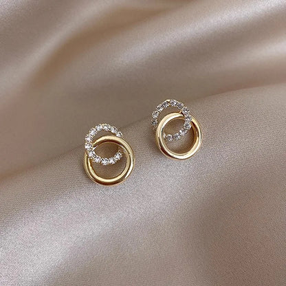 Gold Color Double Hoop Geometric Stud Earrings