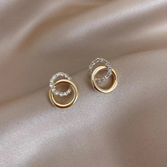 Gold Color Double Hoop Geometric Stud Earrings