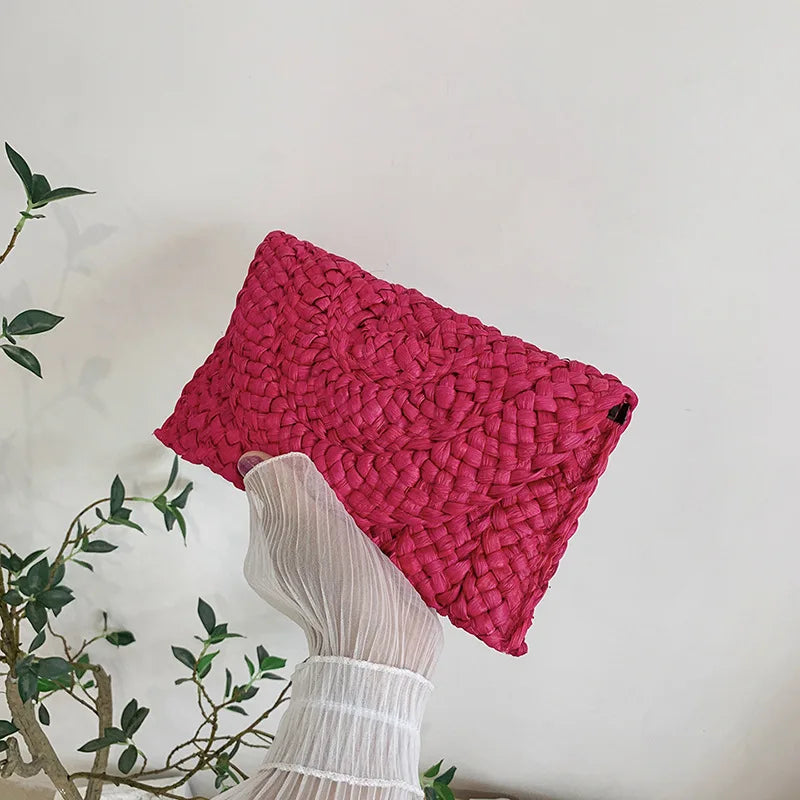 Women’s Handwoven Straw Envelope Clutch Bag