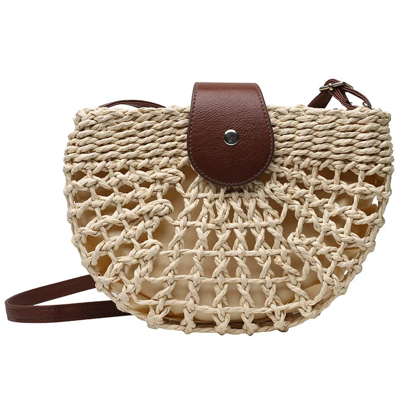 Handmade Half Moon Straw Crossbody Bag