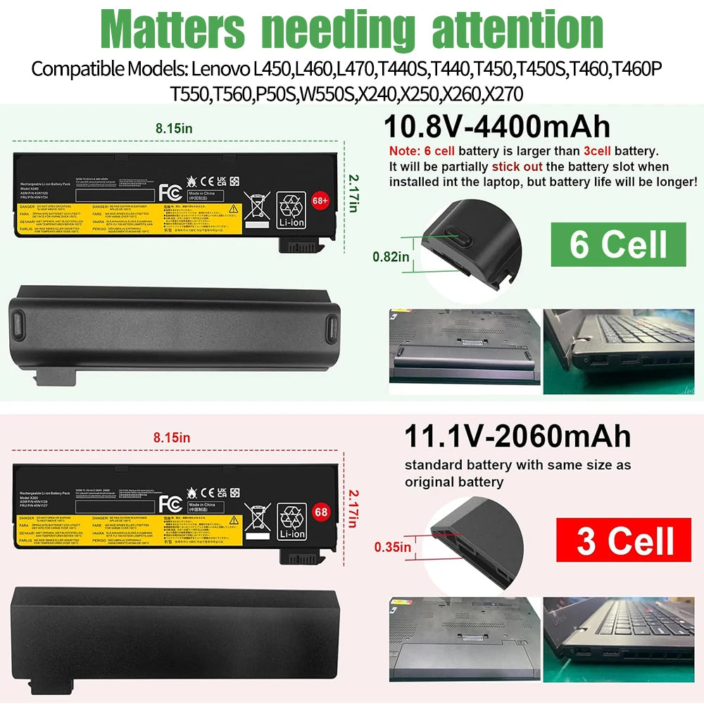 SKOWER Replacement Battery for Lenovo ThinkPad L, T, X, A, P & W Series