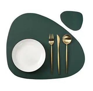 Inyahome Irregular PU Leather Placemat Set with Coaster