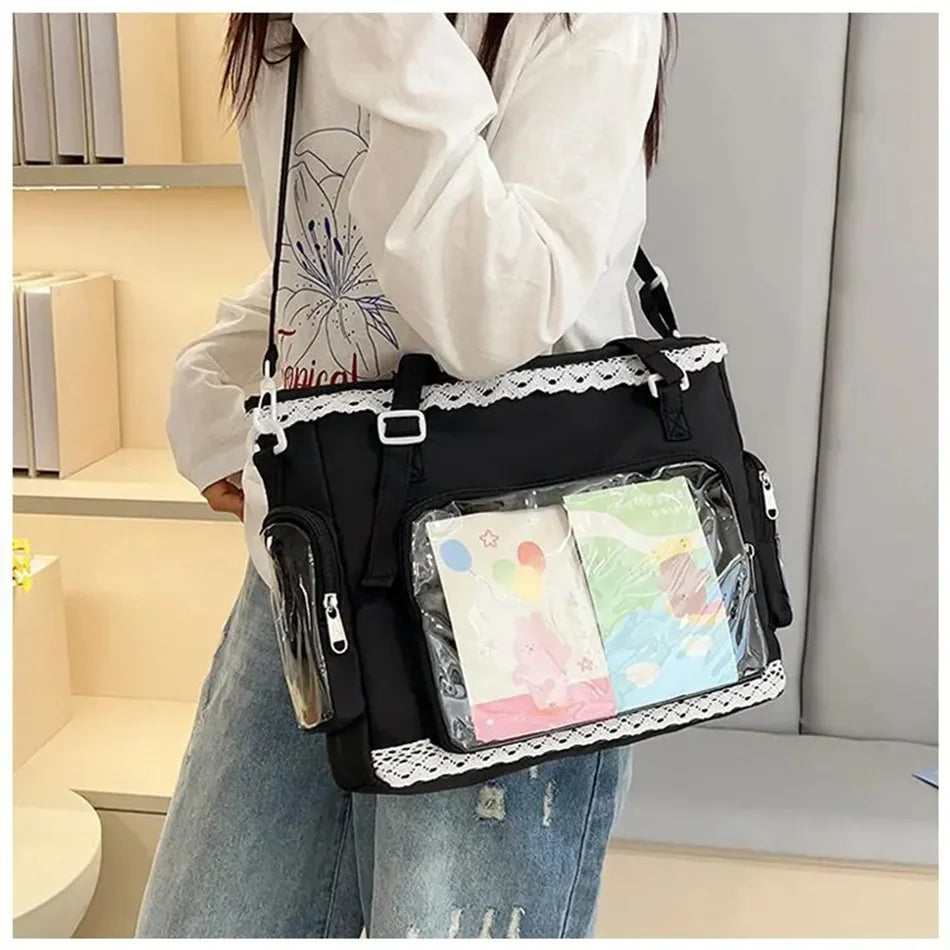 Large Canvas Ita Crossbody Tote Bag