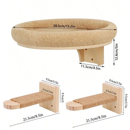 Wooden Wall-Mounted Cat Climbing Shelves & Play Set