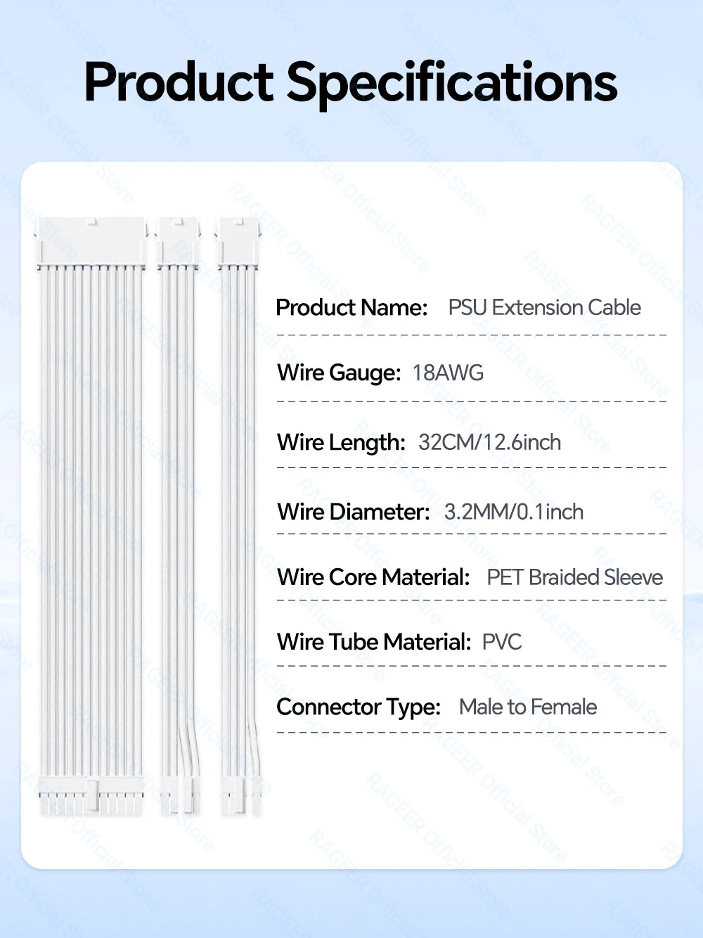 18AWG ATX PCIe & CPU PSU Extension Cable Set