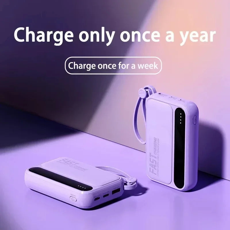 Portable Power Bank with Built-In Charging Cables
