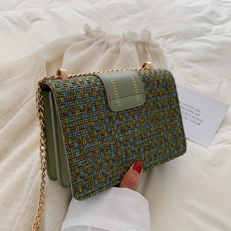 Chic Mini Plaid Tweed Crossbody Bag