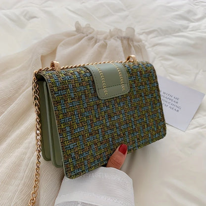 Chic Mini Plaid Tweed Crossbody Bag