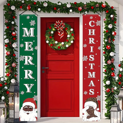 2-Piece Black Santa Merry Christmas Door Banners