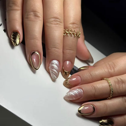 Long Almond Press On False Nails Set