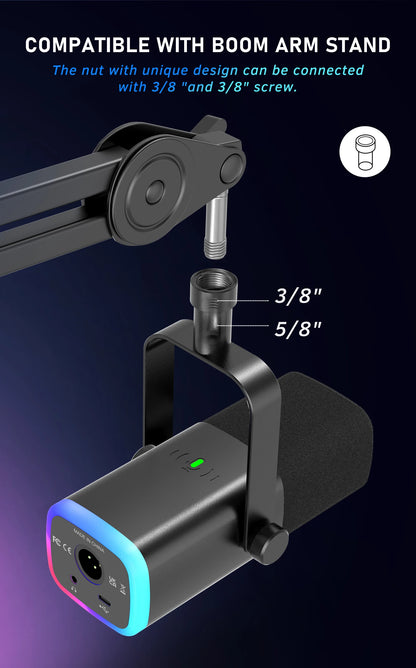 Professional USB & XLR Dynamic Streaming Microphone with RGB Lighting