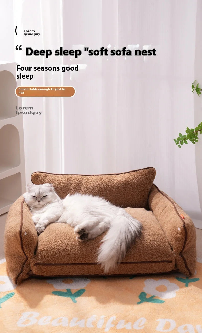 All-Season Plush Pet Sofa Bed for Dogs & Cats