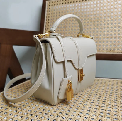 Genuine Split Leather Top Handle Satchel Bag